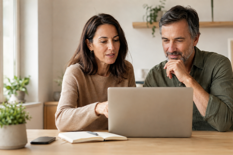 Dos emprendedores creando un blog de autoridad para captar clientes